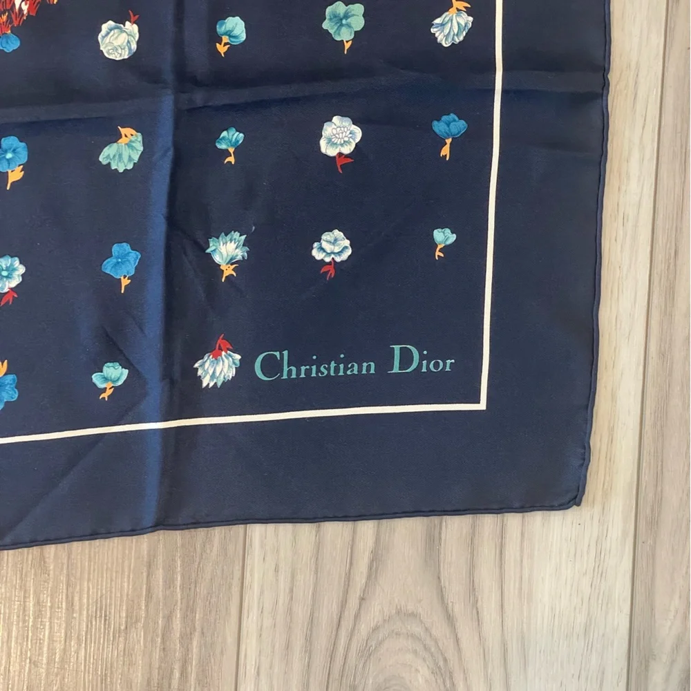 Dior Floral Blue Silk Scarf